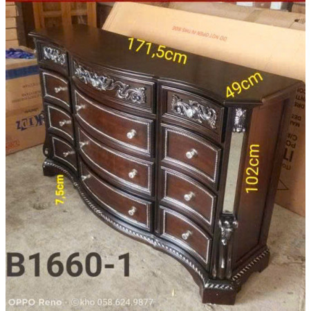 B1660-1 Bankston : Tủ 12 Ngăn Kéo + Hoa Văn Giả Cổ - 1m77